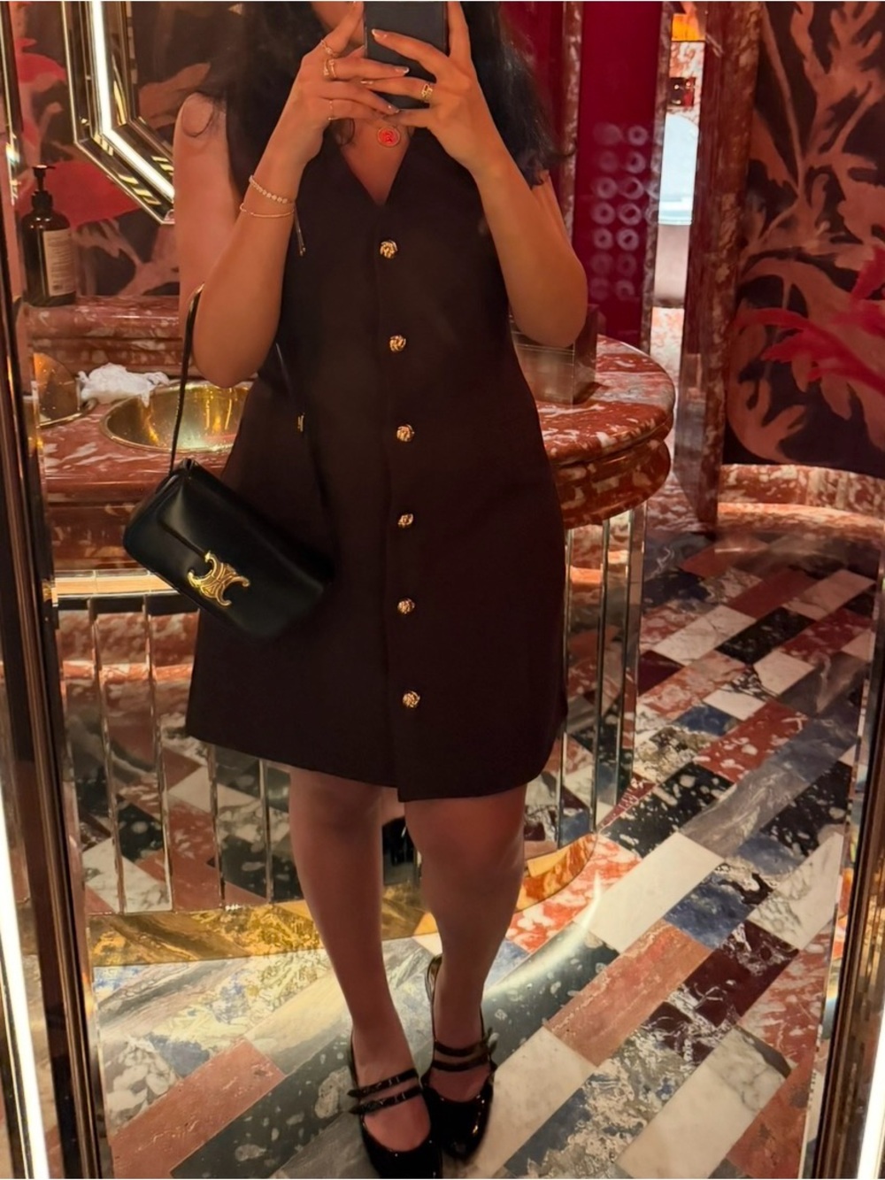 H&M Dark Brown Sleeveless Mini Dress with Gold Buttons